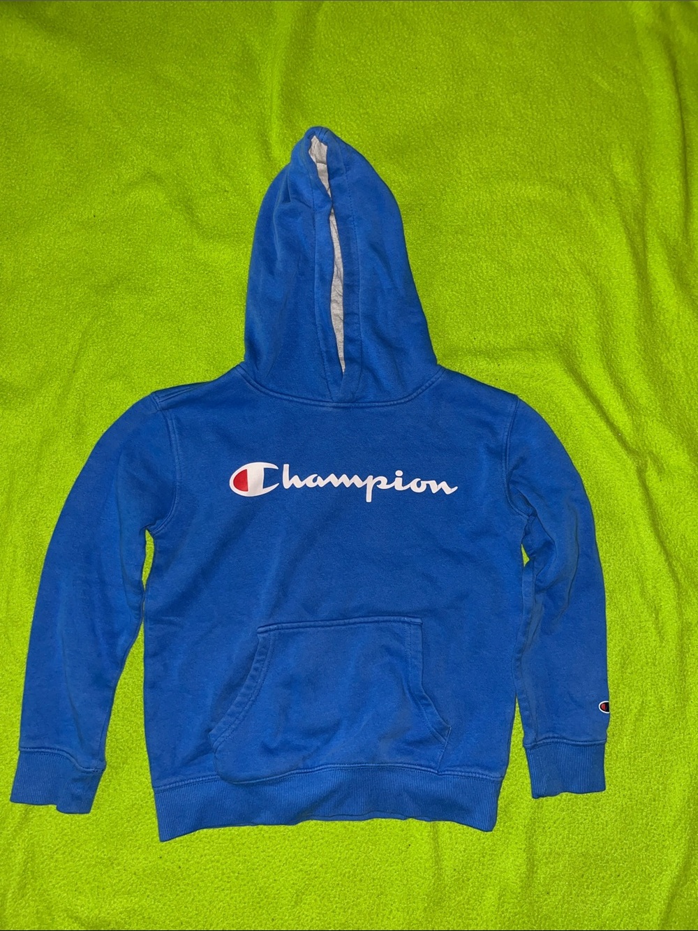 Champion Blue Pullover Hoodie with Script Logo